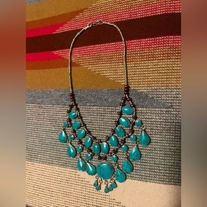 Deep Turquoise Tibetan Necklace with silver and wood beading.